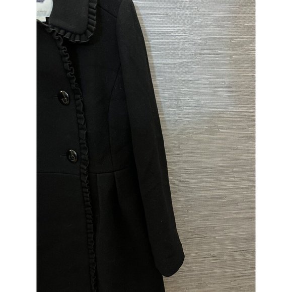 Kate Spade Wool Coat Ruffle Trim Bow Back Peacoat Black Women's Size 6 - Picture 10 of 12